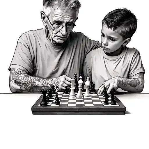 Me 18 year old and my grandpa playing chess, show the back of my grandpa tattoo design idea