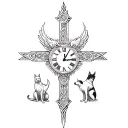 phoenix, cross of Jesus, clock, freedom, 3 cats and 1 dog tattoo design idea