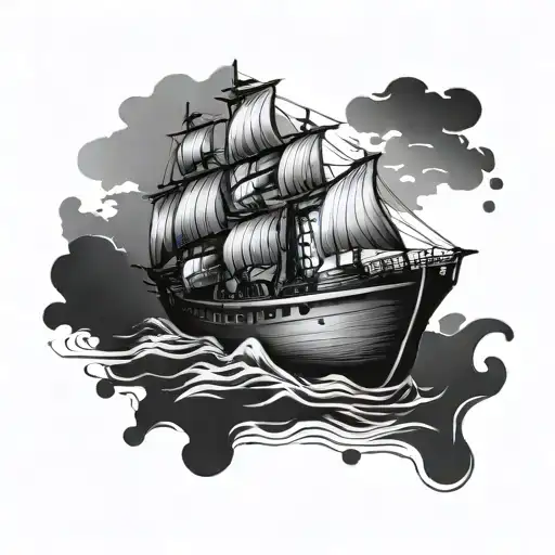 oyster boat floating tattoo design idea