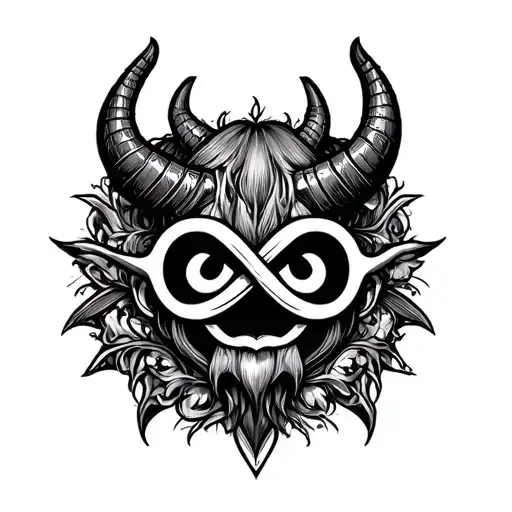Combine the infinity symbol with the devil emoji in a blackwork style tattoo tattoo design idea