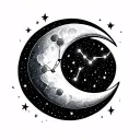 waxing crescent moon with leo constellation tattoo design idea