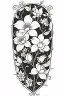 one continours string vine with small roses, small peonies, small daisies, small lotuses that are spaced out tattoo design idea