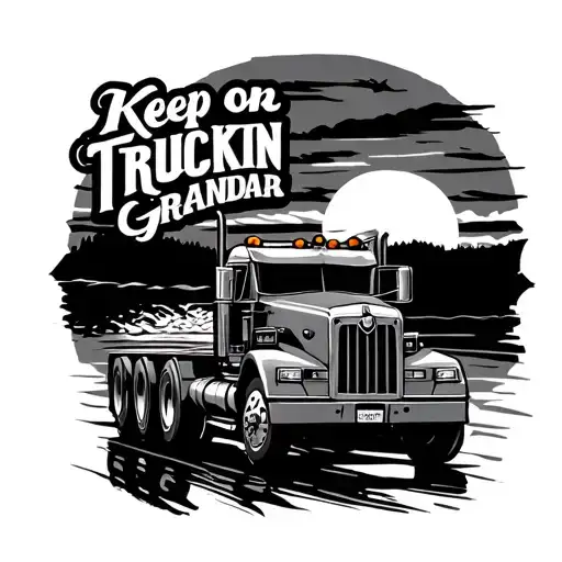 memorial tattoo  lorry driving into the sunset with the words keep on truckin grandad tattoo design idea