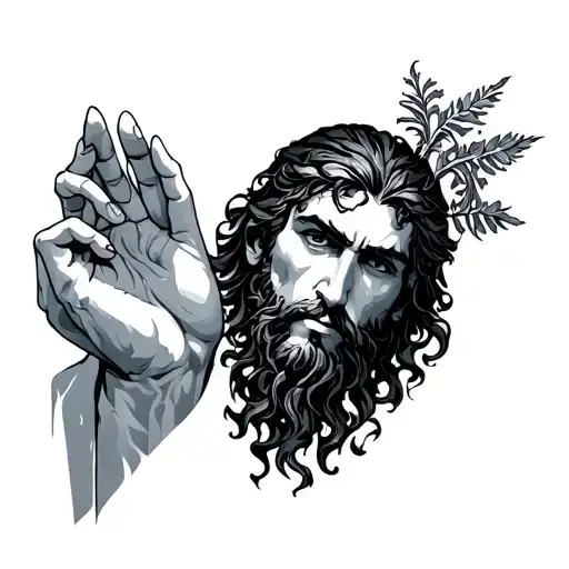 Greek god kairos fateweaver with hands tattoo design idea