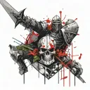 Knight with sword shield and skull tattoo design idea