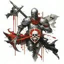 Knight with sword shield and skull tattoo design idea