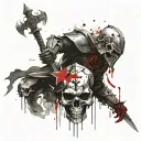 Knight with sword shield and skull tattoo design idea