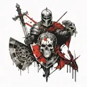 Knight with sword shield and skull tattoo design idea