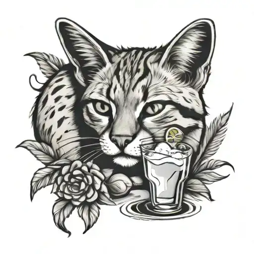 generate a tattoo of a sand cat drinking a margarita tattoo design idea