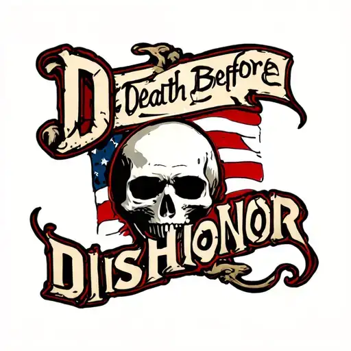 "Death Before Dishonor" American skull tattoo design idea