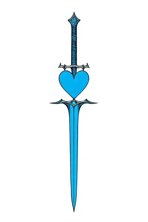 (the blue heart) with a  (the sword). in the back tattoo design idea
