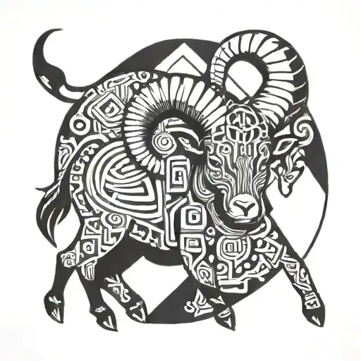 Aries in half realistic and half geometric style tattoo design idea