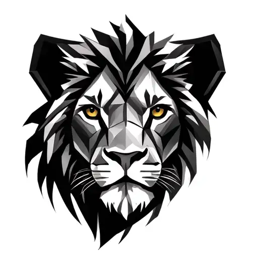 geometric lion face tattoo design idea