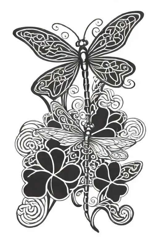 celtic dragonfly with celtic knot clover tattoo design idea
