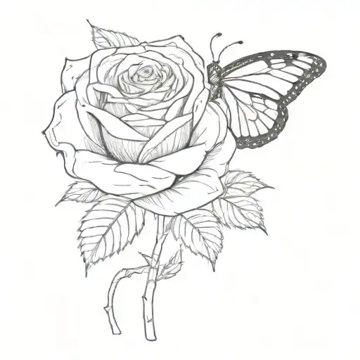 Rose with butterfly resting tattoo design idea