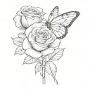 Rose with butterfly resting tattoo design idea