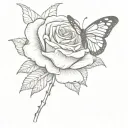 Rose with butterfly resting tattoo design idea