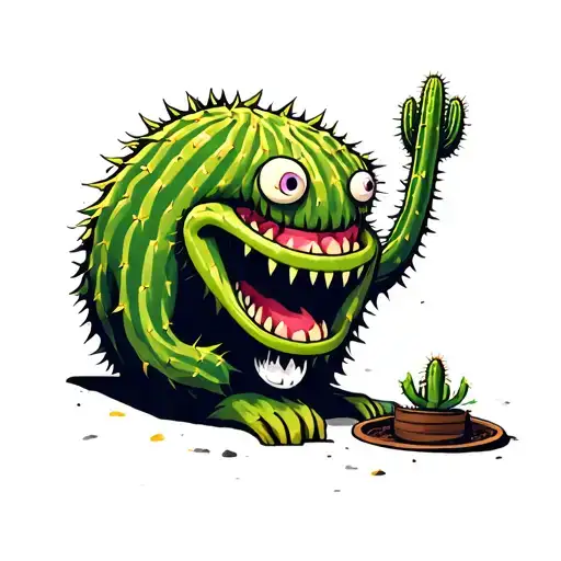 cactus monster tattoo design idea