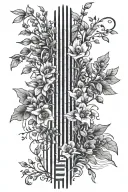 spine tattoo in Morse code pattern for the word "luminary" using flowers and vines tattoo design idea