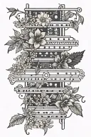 spine tattoo in Morse code pattern for the word "luminary" using flowers and vines tattoo design idea