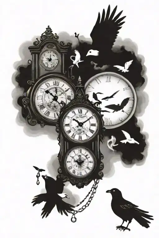 a baseball and a amercan football and a grandfather clock and fog and doves and 42 and 6 and a cross  tattoo design idea