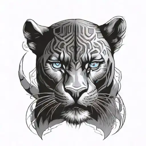 black panther tattoo with blue eyes looking forward. just the face tattoo design idea