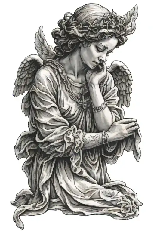 female angel praying hands holding tattoo design idea