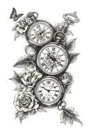 3 pocket watches surrounded by flowers wrapped tattoo design idea