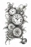 3 pocket watches surrounded by flowers wrapped tattoo design idea