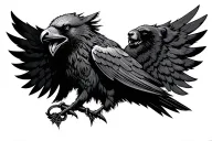 celtic raven with a bear head in the wing attached tattoo design idea