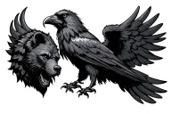 celtic raven with a bear head in the wing attached tattoo design idea