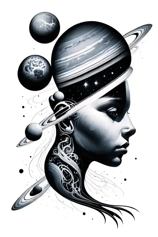 neurodivergent outer space combined tattoo design idea