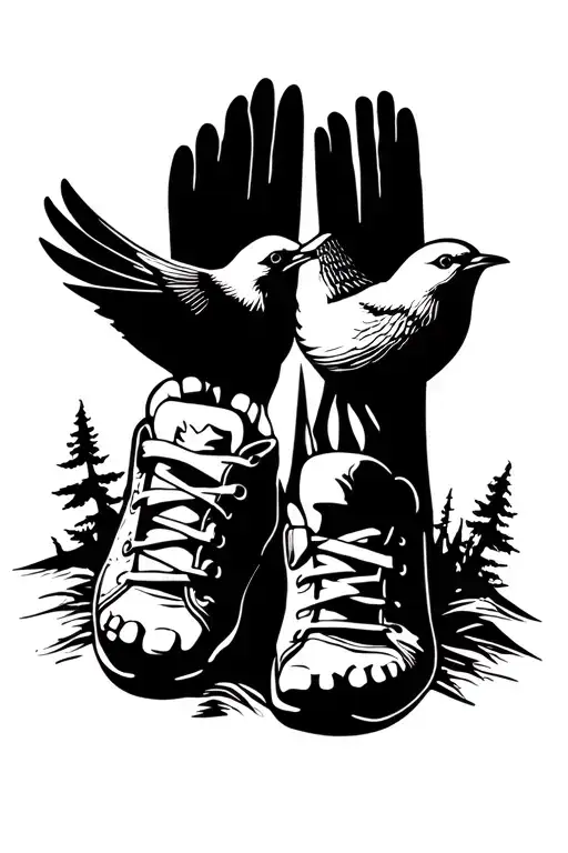 traveling, camping, family, love, a timeline, two baby feet, two birds pictogram, tattoo design idea