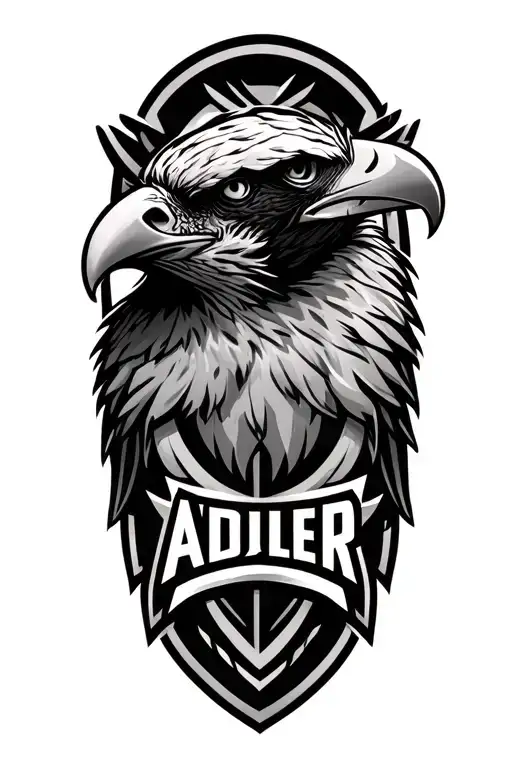 Adler black and white Team logo transformed realistic tattoo design idea