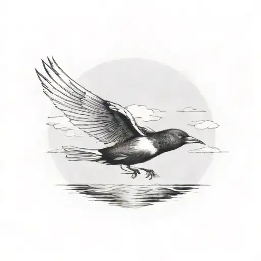 bird by itself in flight in Japanese style, all black tattoo design idea