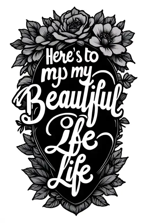 "Here's to my beautiful life" lyrics incorporated tattoo design idea