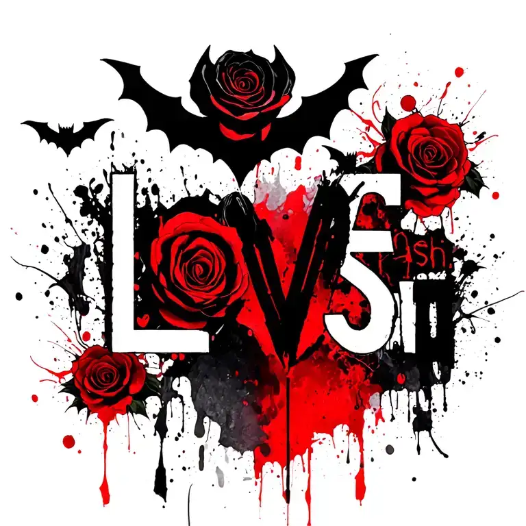 rose bats swirls forming the sentence "love tattoo design idea