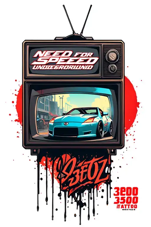need for speed underground 2 350z on old tv screen tattoo design idea