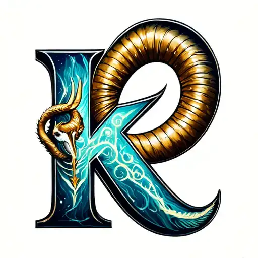 Capricorn symbol incorporated with letter K tattoo design idea