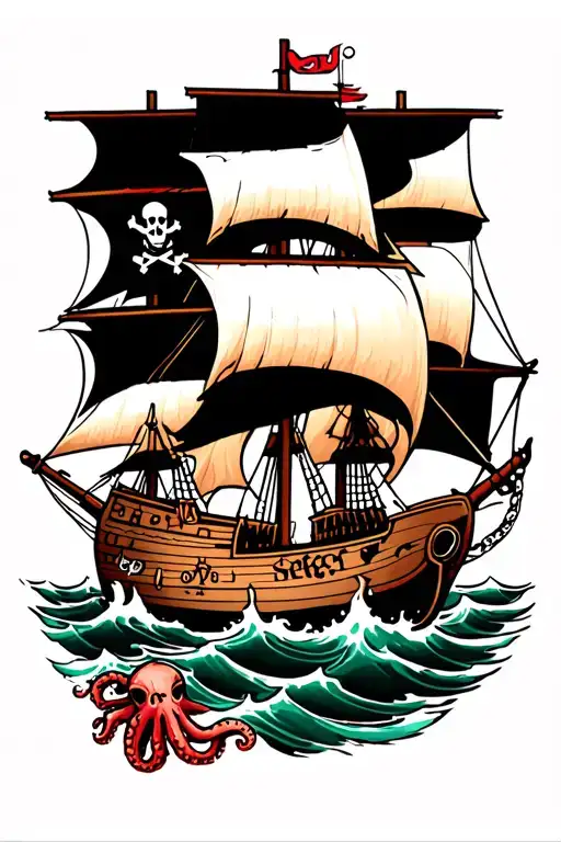 pirate ship with an octopus tattoo design idea