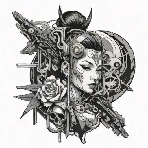 Cyberpunk Japanese tattoo design idea