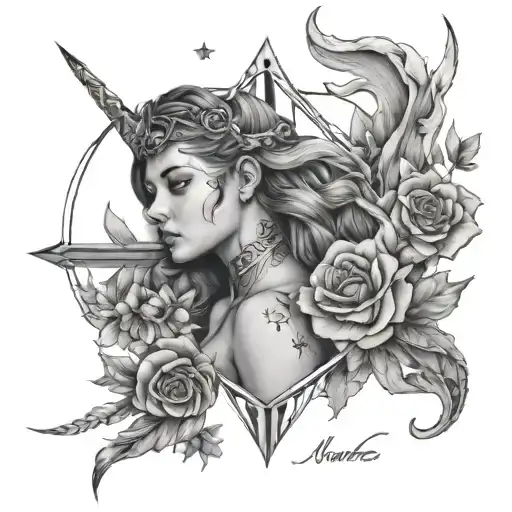 hannah marie, sagittarius, cosmology, nature, love, strength tattoo design idea