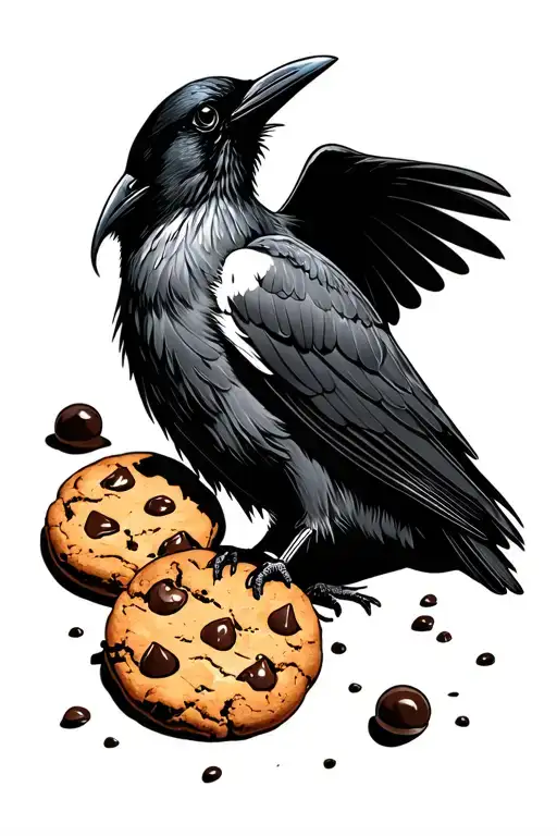 fow, crow and chocolate chip cookie tattoo design idea