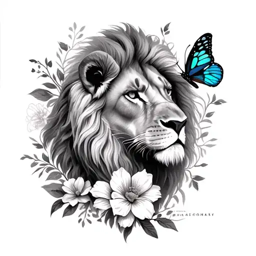 Quote with lions and butterfly's on spine tattoo with flowers tattoo design idea