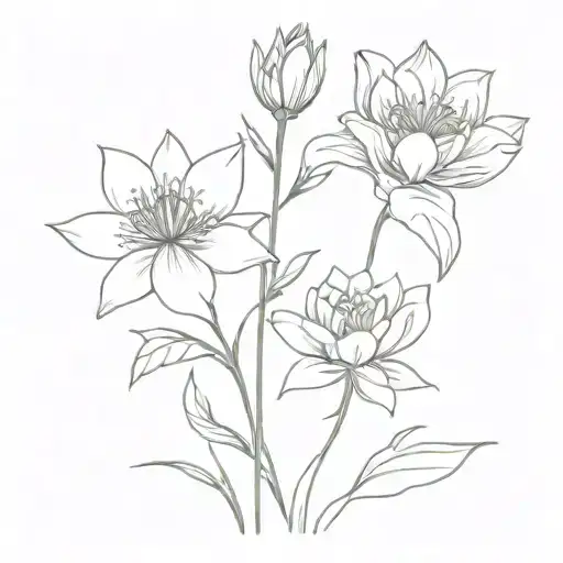larkspur, waterlily, snowdrop, carnation flowers growing tattoo design idea