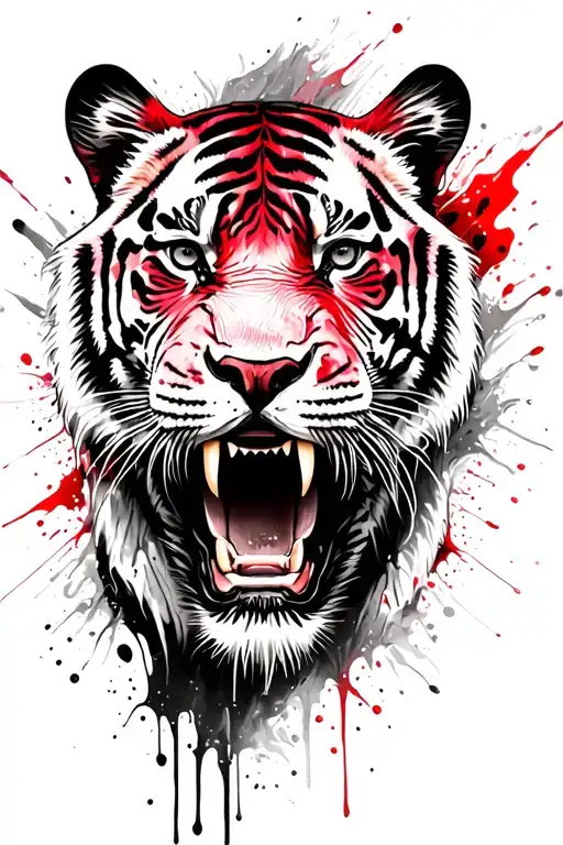 tiger lion face shark ocean wave crashing tattoo design idea