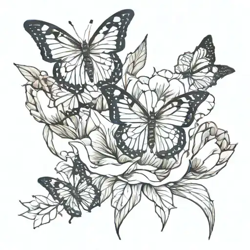 a design with tulips, butterflies, cracks, and geometric shapes  tattoo design idea