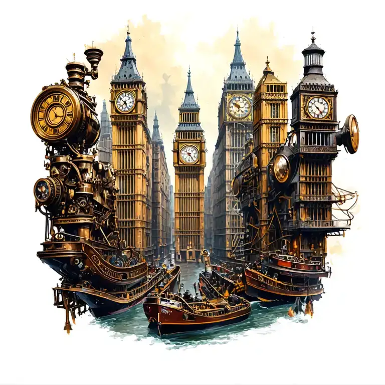 british steampunk city tattoo design idea