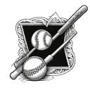 A baseball diamond with crossed baseball bats and a chiropractor's spine adjustment tool incorporated into the design tattoo design idea