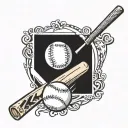 A baseball diamond with crossed baseball bats and a chiropractor's spine adjustment tool incorporated into the design tattoo design idea